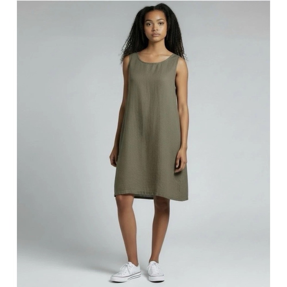 J.Jill Love Linen Shift Dress XL Olive Green Sleeveless Earthy Minimalist Casual